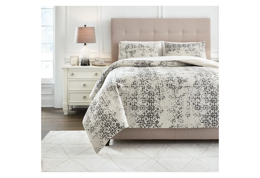 Bedding Sets Queen Addey Bone/Charcoal Comforter Set by Signature Design by Ashley at Esprit Decor Home Furnishings